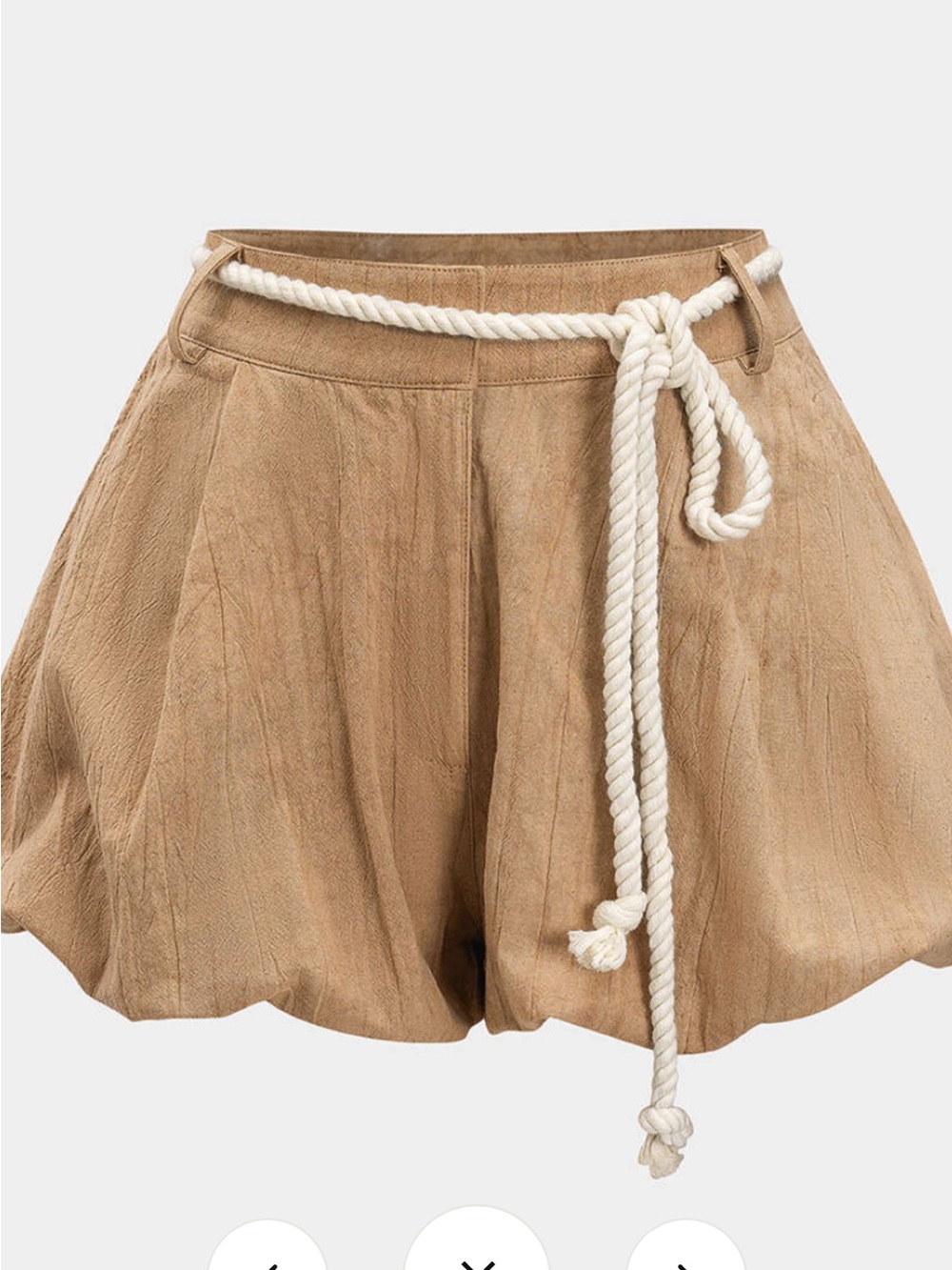 Casual Tan Women's Balloon Shorts with Rope Belt